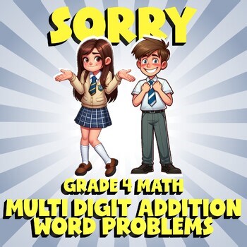 Multi Digit Addition Word Problems SORRY Math Game - No Prep Grade 4 Review