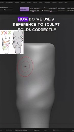 Hafez Yadollahi | Character Artist on Instagram: "When sculpting folds, don’t copy details—extract the structure first. Roughly drag the main fold patterns from your reference onto the model, then build larger, softer volumes on top. Once the landmarks are in place, refine the silhouette and depth to match the reference. For practice, focus on small objects. You’ll learn more in less time and build stronger fundamentals before moving to complex garments. 🧵✨ #ClothSculpting #ZbrushTips #3DWorkfl