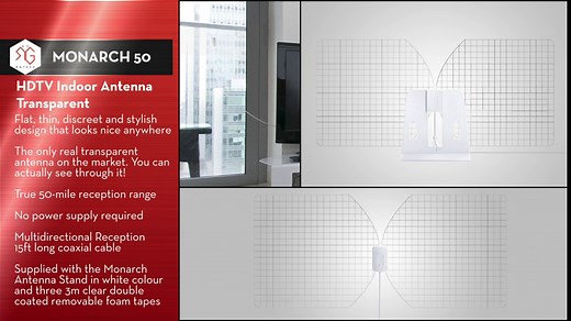 Monarch 50 Black Flat Paper Thin Indoor HDTV Antenna - 50 Mile Range Multidirectional Reception, UWB Technology and 4G Filter for Maximum UHF/VHF/FM/USB TV Tuner/DVB-T/DAB Radio Reception