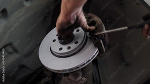 A car mechanic changing the disc brakes-backing plates and brake pads on a car