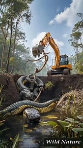 Giant python scared by the power of excavator #giantpython #excavator #ai_videos_tanuj | MGTC Farming