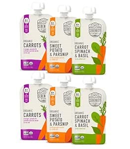 Serenity Kids 6+ Months Baby Food Pouches - USDA Organic Baby Snacks - 100% Veggie Pouches - No Added Sugar Toddler Food - Garden Veggies Variety Pack, 3.5 Oz, Pack of 6