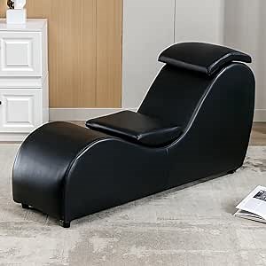 BALUS 60'' Yoga Chairs, Curved Chaise Lounge Chair for Adults Stretching Exercising Relaxing, Ergonomically Designed Yoga Sofa Lounges Chair with Head Cushion for Living Room, Bedroom, Black