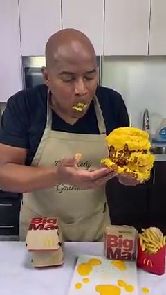 1.9M views · 1.9K reactions | TRIPLE CHEESEY BIG MAC  3 Big Macs 4 Eggs Cheese Bread Crumbs Add 3 Big Macs to skewer. Coat them in egg. Deep frying until crisp. Pour on melted cheese. | Definitely Not Gourmet | Facebook