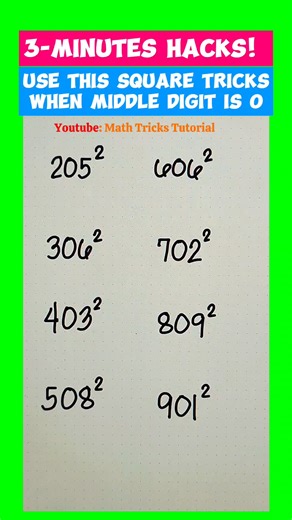40 reactions · 26 shares | Use this square tricks when middle digit is 0  | Math Tricks Tutorial | Facebook