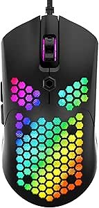 USB Wired (Black) G25 Gaming Mouse with RGB Lighting, Lightweight Honeycomb Shell Mouse with Macro Programmable Buttons, 12000 DPI Optical Sensor