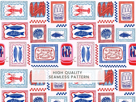 Seamless Colorful Fish Pattern, Sardines Seamless, La Dolce Vita Summer, Crustacean Seamless Files, Crawfish, Colorful Stamps, Lobster - Etsy