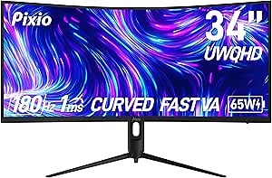 Pixio PXC348C Neo 34 inch 180Hz Refresh Rate UWQHD 1440p Ultrawide Resolution 1000R Curve Fast VA Panel 1ms Response Time USB-C Displayport 65W Charging AMD FreeSync Premium HDR Curved Gaming Monitor