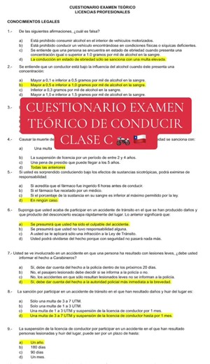 Cuestionario de Examen Teórico de Conducir Clase C