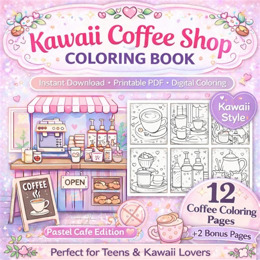 Kawaii Cafe Coloring Pages Printable PDF, Cute Barista Coloring Pages, Cozy Coffee Shop Coloring, iPad Coloring, Instant Download - Etsy