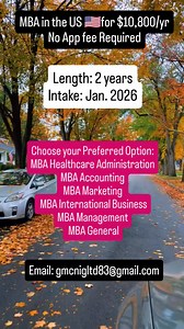 Looking for an affordable MBA program in the US? A University in the US 🇺🇸 is offering several two-year programs for an annual tuition of just $10,800. You can apply now for the January 2026 intake without paying any application or processing fees. Additionally, there are no GRE, GMAT, or IELTS requirements. To be eligible, you need a minimum GPA of 2.1. You can choose from these specializations: * Healthcare Administration * Accounting * Marketing * International Business * Management * Gener