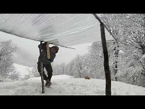 Plastic Wrap Survival Cabin Far Away in Snowy Mountain - Bushcraft Vlog