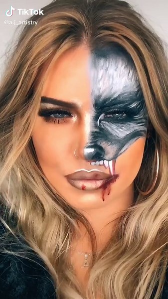 Grrrrrr 🐺🐺 inspo : milk1422 #tiktoktraditions #foryourpage #foryou #fyp #houseoftiktok #mua #makeup #wolfmakeup #halloweenmakeup #wolf #halloween
