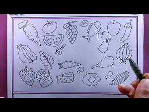 how to draw healthy food step by step/balanced diet food drawing