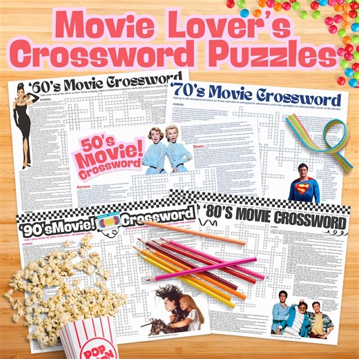 Movie Lover's Crossword Puzzles | Download & Print Instantly | Decades of Film Nostalgia | Pop Culture Trivia | Retro Birthday Games - Etsy