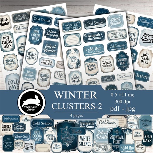 Winter Clusters - Collage Ephemera, Vintage Junk Journal Labels, Printable Fussy Cut Stickers, Snowman Ephemera, Xmas Digital Journal Kit - Etsy