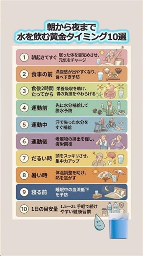 朝から夜まで水を飲む黄金タイミング10選 #水分補給 #健康習慣 #シニアの健康 #毎日の習慣 #体調管理