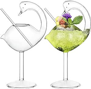 INFTYLE Cocktail Glass - Set of 2 Swan Glass 6oz Creative Drinking Glasses Wedding Gift for Juice, Martini, tequila, margarita
