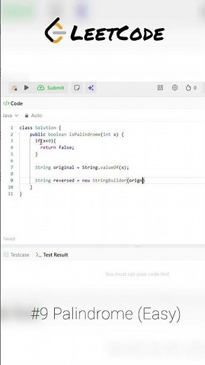 Solved LeetCode #9 Palindrome Number | Java Coding Practice 💻 #leetcode #coding #programming