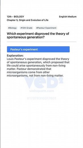 Pasteurs Experiment Disproves Spontaneous Generation Biology 12th