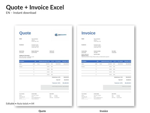 Quote   Invoice Template | Excel   PDF | A4 | Instant Download | WRDESIGNMA - Etsy Australia