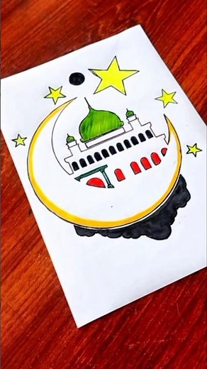 Mosque Colourful Drawing Tutorial | Easy Step by Step for Beginners
