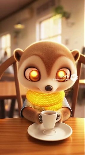 S1_2 Mikan Tries Coffee #MikanTheMeerkat #AlienComedy #CuteSciFi #AIShorts #PixarCGI