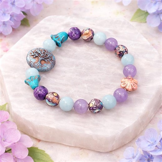 Tree of Life Gemstone Bracelet • Angelite, Lepidolite & Jasper - Etsy