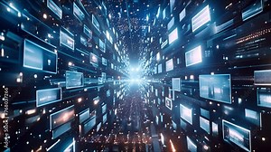 Abstract AI-generated background with digital shapes, futuristic elements and patterns. Concept of future technologies and artificial intelligence.
