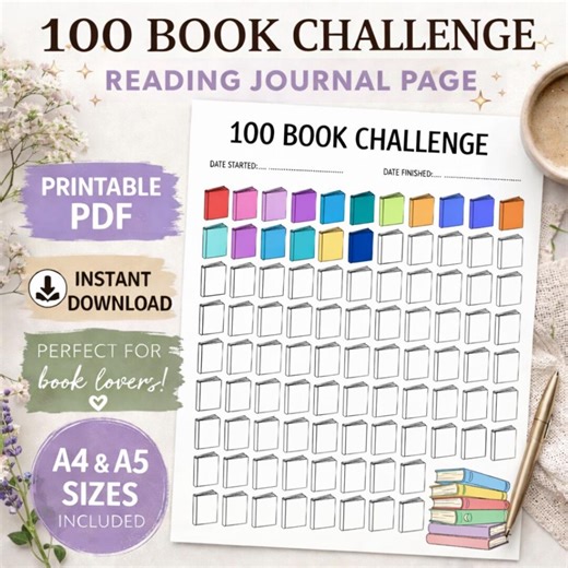 100 Book Reading Challenge PDF | Book Tracker (digital / Printable Download) - Etsy