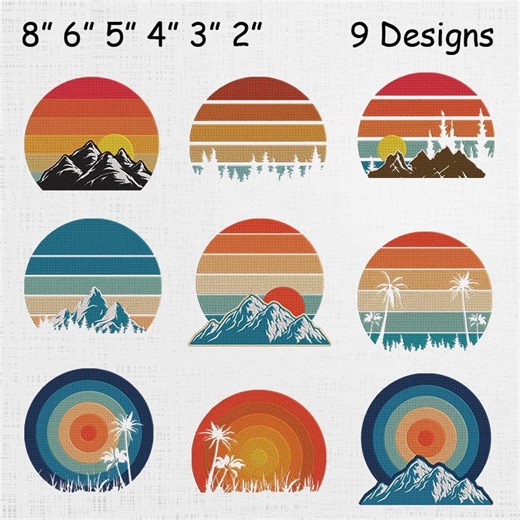 Sunset Embroidery Designs Set - Nature Landscape Embroidery File - Beach Sunset Palm Tree Pattern - 9 Designs 6 Sizes - Etsy