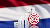 Target 2025 Success Graph und wehende niederländische Flagge