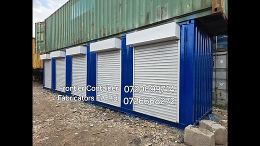 40ft high cube container converted into 5stalls fully fitted with roller shutters doors, steel partitioning, electrical wiring and fitting, spray paint to clients colours of choices. we also offer container delivery and offloading services to client's site. contact us on Mobile: 0720099714. email: info@frontiercontainers.co.ke #containers #containerstalls #containerhomes