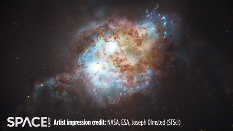 Rarely seen early universe quasars on collision course via Hubble telescope