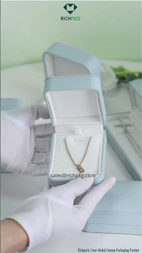 blue pu leather jewelry box velvet lining custom logo #richpack #jewelrypackaging #packaging