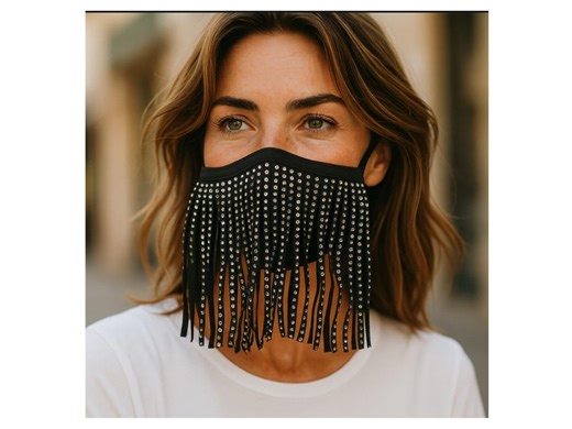 Rhinestone Fringe Face Mask, Black Faux Suede, Handmade Festival Mask - Etsy
