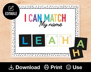 Editable Name Matching Activity (4 Letter Name): Early Learning Reusable Resource (digital Download) - Etsy