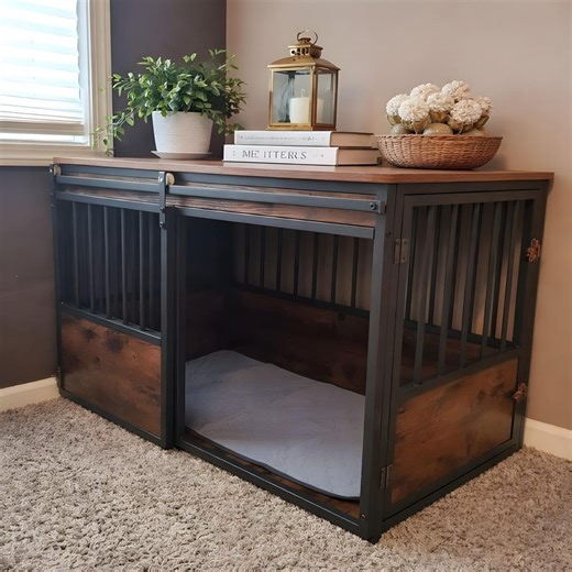 Wooden Dog Crate Furniture With Cushion, Heavy Duty Chew Resistant Kennel Table - Etsy