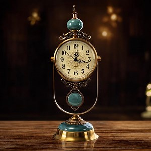 Vintage-inspired Luxury Pendulum Table Clock, European Brass Desk Clock With Teal Accent - Etsy