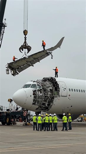 🔥 Massive Crane vs Airplane — Shocking Destruction! #factoryprocess #aviation #shorts