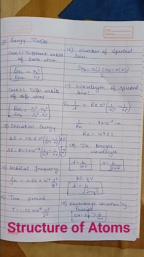 Structure of Atom class 11 all formulas #exam #education #physics #class11 #shorts