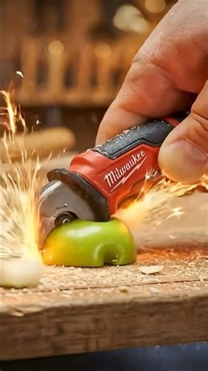 🍎Apple cutting with a small machine🪚 #aivideo #apple #chainsaw #minichainsaw #woodworking #ai #tools