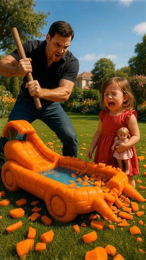 Dad broke my swimming pool made of carrots 🤯😳💥