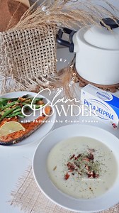 What’s the best way to enjoy the rainy season than having a sip of hot and creamy chowder? Let’s cook this Clam Chowder made with Philadelphia Cream Cheese — a recipe perfect for bed weather! Recipe in the comment section. | Philadelphia Cream Cheese Philippines
