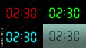 4 Digital clocks with 12 hours, you can choose any hour or minute. 4 in 1 file. Loopable. 1 frame per minute. More options in my portfolio.