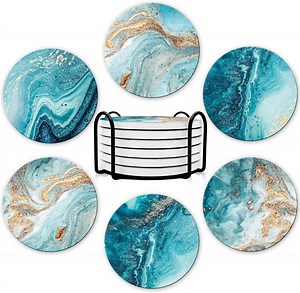 SUSWIM Drink Coasters with Holder, Absorbent Coaster Sets of 6, Marble Style Ceramic Drink Coaster for Tabletop Protection,Suitable for Kinds of Cups, Wooden Table, Cool Home Decor, 4 Inches - Walmart.com