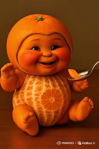 Orange Baby 🍊 Eating | Ultra-Realistic Cute Fruit Creature