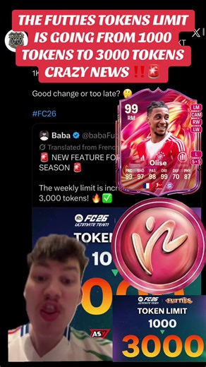 THE FUTTIES TOKENS LIMIT IS GOING FROM 1000 TOKENS TO 3000 TOKENS CRAZY NEWS ‼️🚨 #fc26 #eafc26 #fifa #tokens #futties