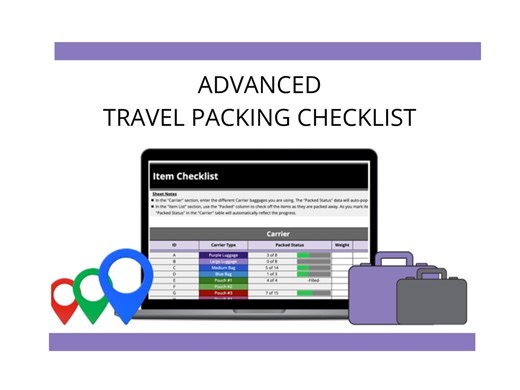 Advanced Travel Packing List | Google Sheets Template | Real-time Tracking, Color Coding, Organized Travel | Spreadsheet, Digital Planner - Etsy