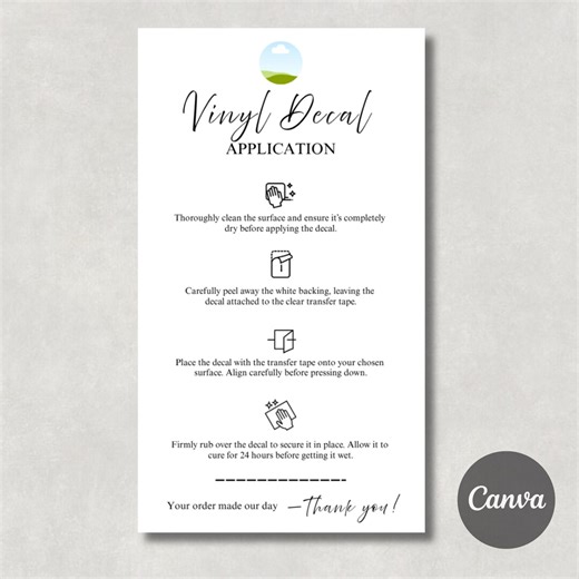 Editable Vinyl Decal Instructions Card Canva Template, Care Card Decal Instructions,printable Vinyl Instruction Cards Canva Template,digital - Etsy